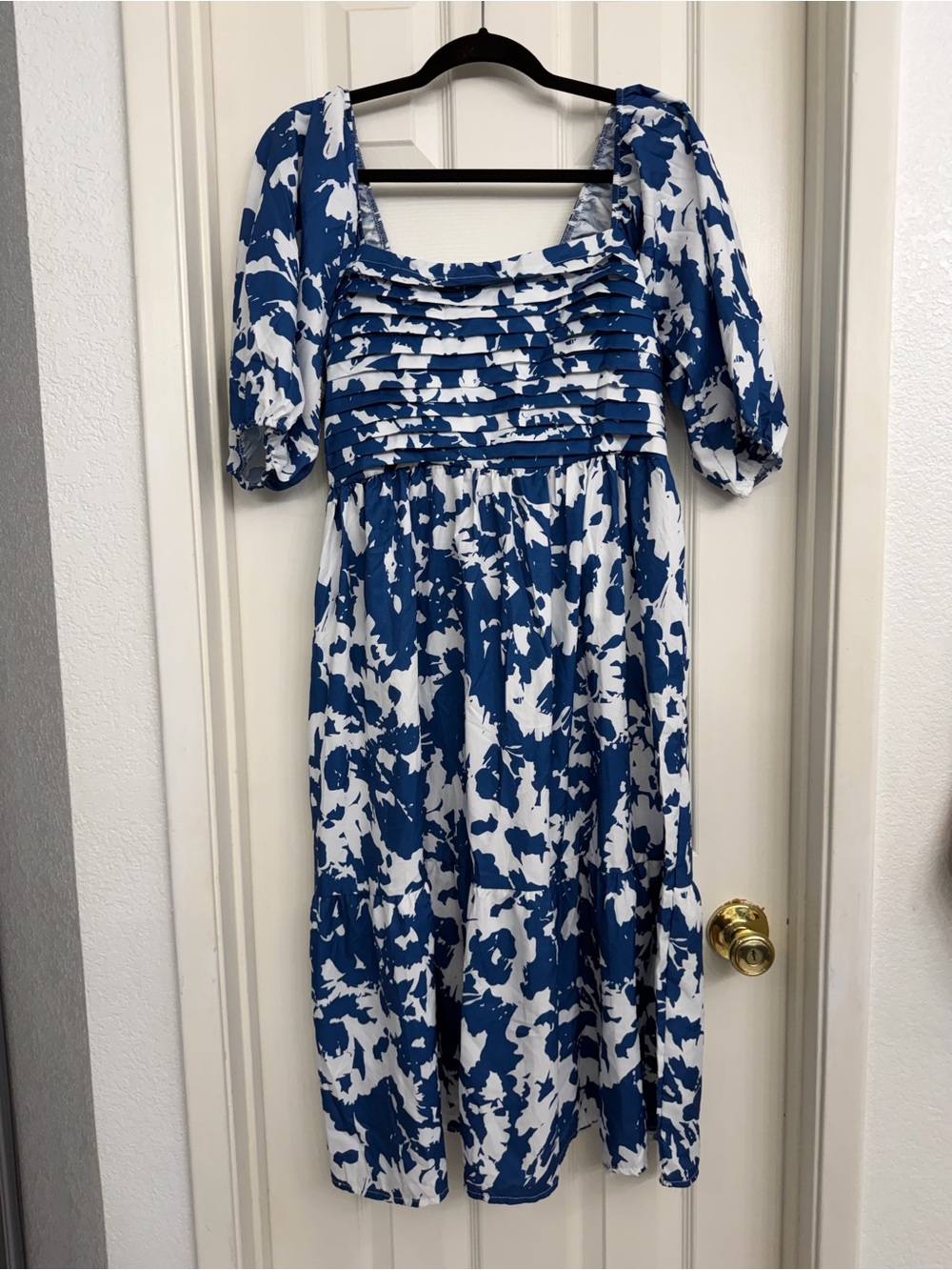 Blue and White Floral Mini Dress - Women
